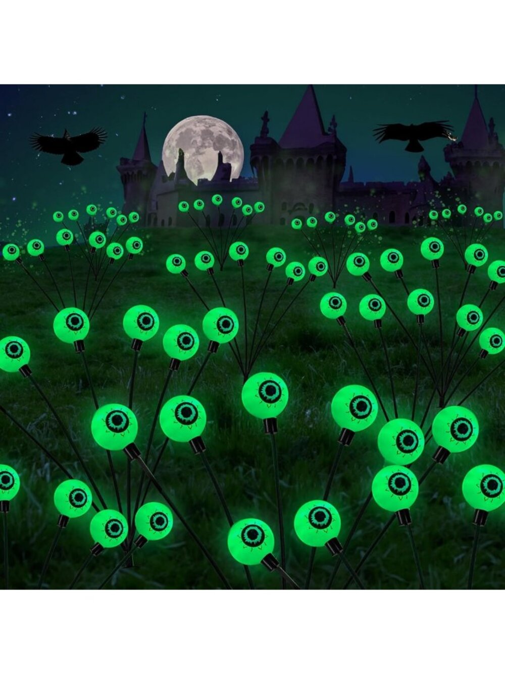 Spooky Solar Eyeball Pathway Lights - 6 Pack, 36 LED Waterproof Halloween Decor